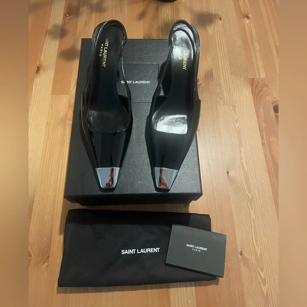 Saint Laurent Blade Patent Slingback Heels - Picture 2 of 9